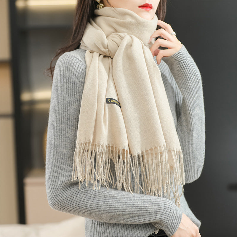 Winter Women's Dual-use Cashmere Solid Scarf