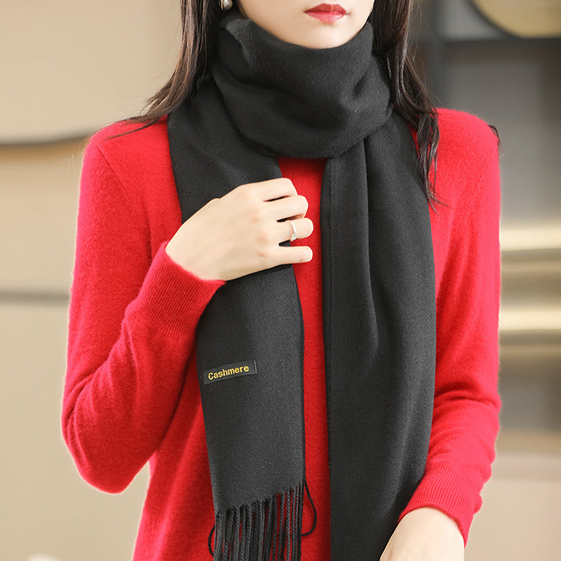 Winter Women's Dual-use Cashmere Solid Scarf