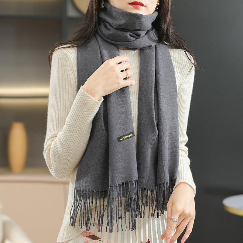 Winter Women's Dual-use Cashmere Solid Scarf