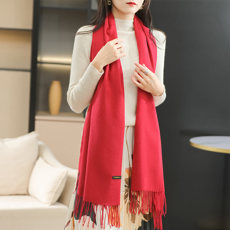 Winter Women's Dual-use Cashmere Solid Scarf