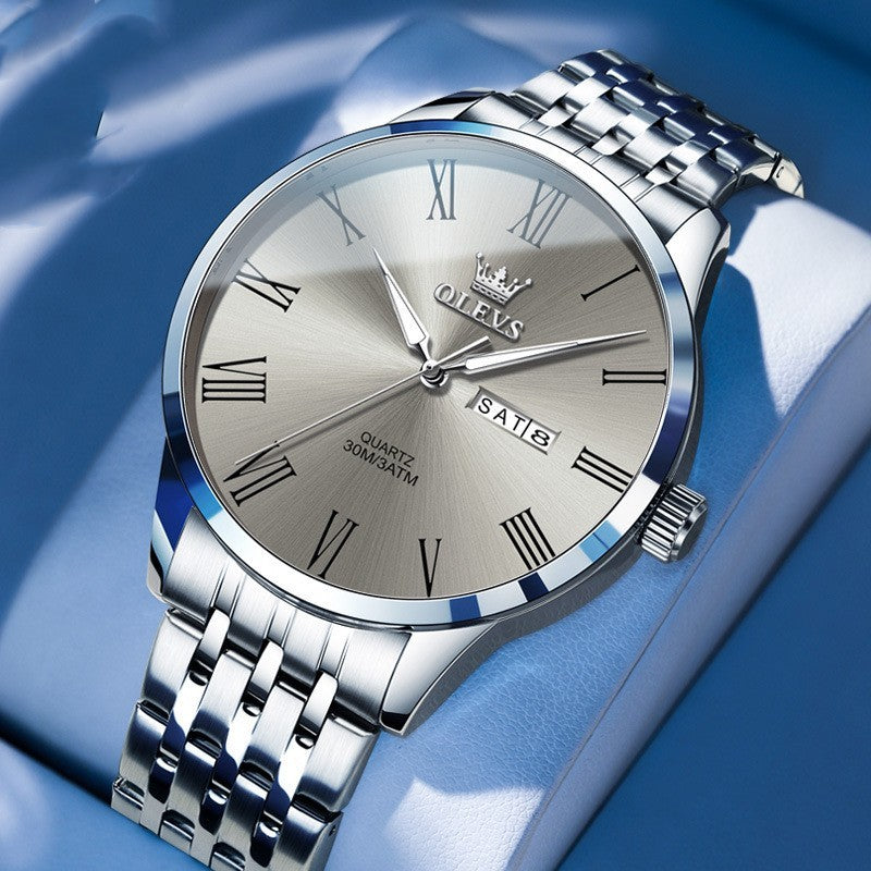 Men's Business Roman Scale Steel Belt Quartz Watch