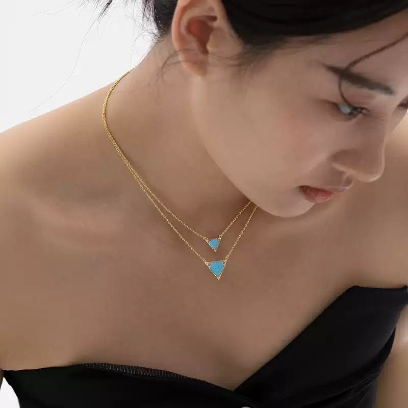 Opal Twin Clavicle Sweater Necklace