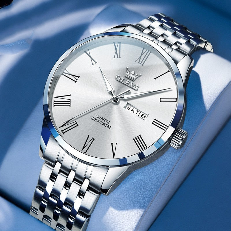 Men's Business Roman Scale Steel Belt Quartz Watch