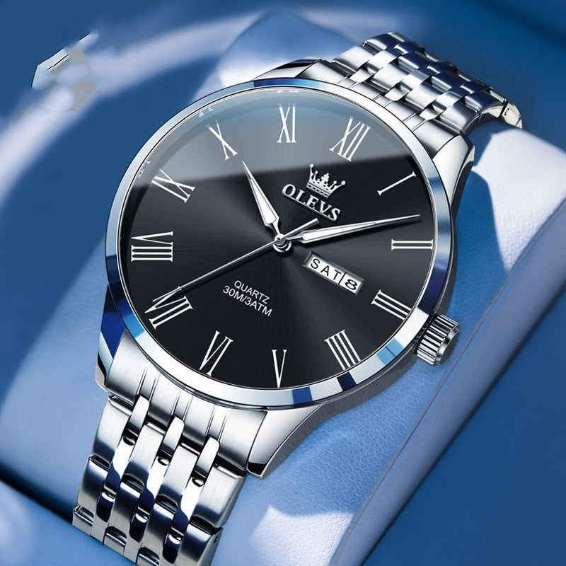 Men's Business Roman Scale Steel Belt Quartz Watch