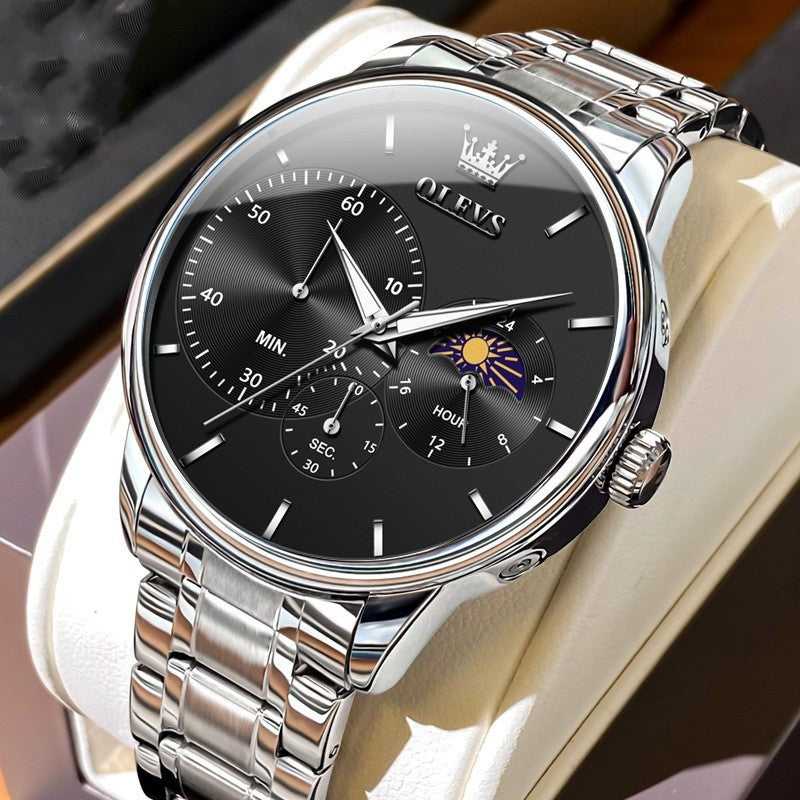 Multifunction Quartz Watch Men's Steel Belt Waterproof